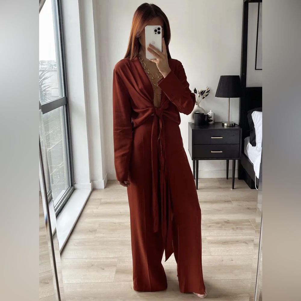 Zara Set - Terracotta Flowy Top & Pants